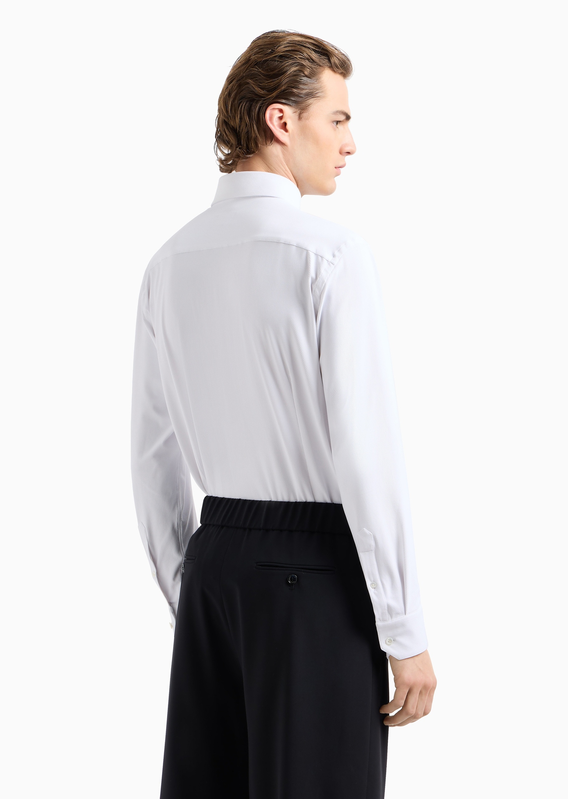 Giorgio Armani 男士弹力合身长袖翻领秀场同款纯色衬衫