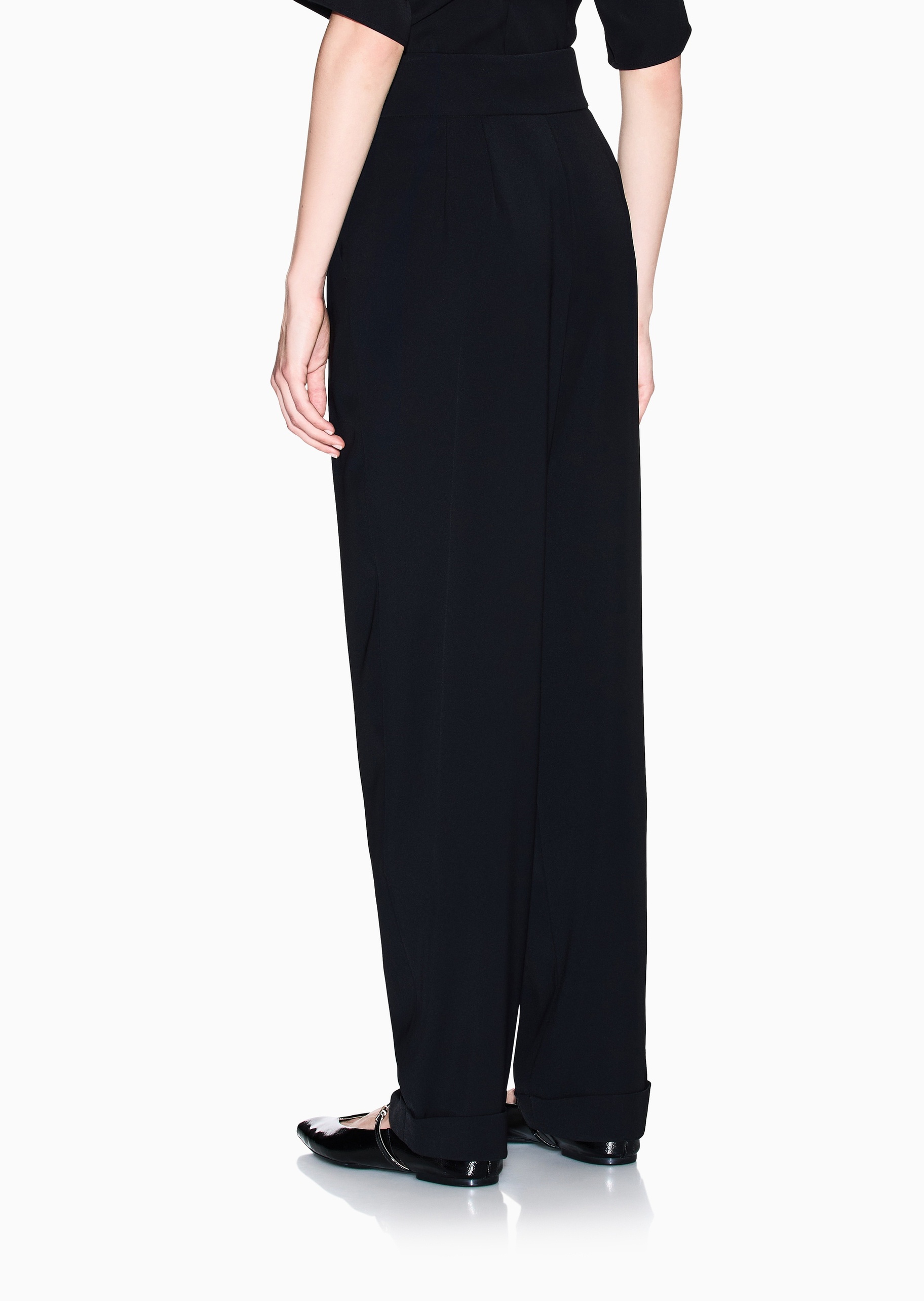 ARMANI EXCHANGE 女士宽松高腰直筒褶皱感纯色休闲裤