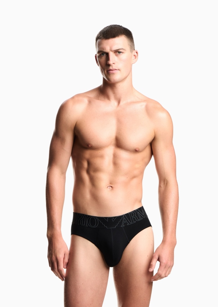 Emporio Armani 男士纯棉弹力三角LOGO腰边内裤