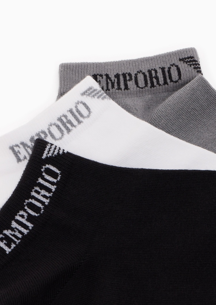 Emporio Armani 男士棉质短款船袜三双装撞色提花袜子套装