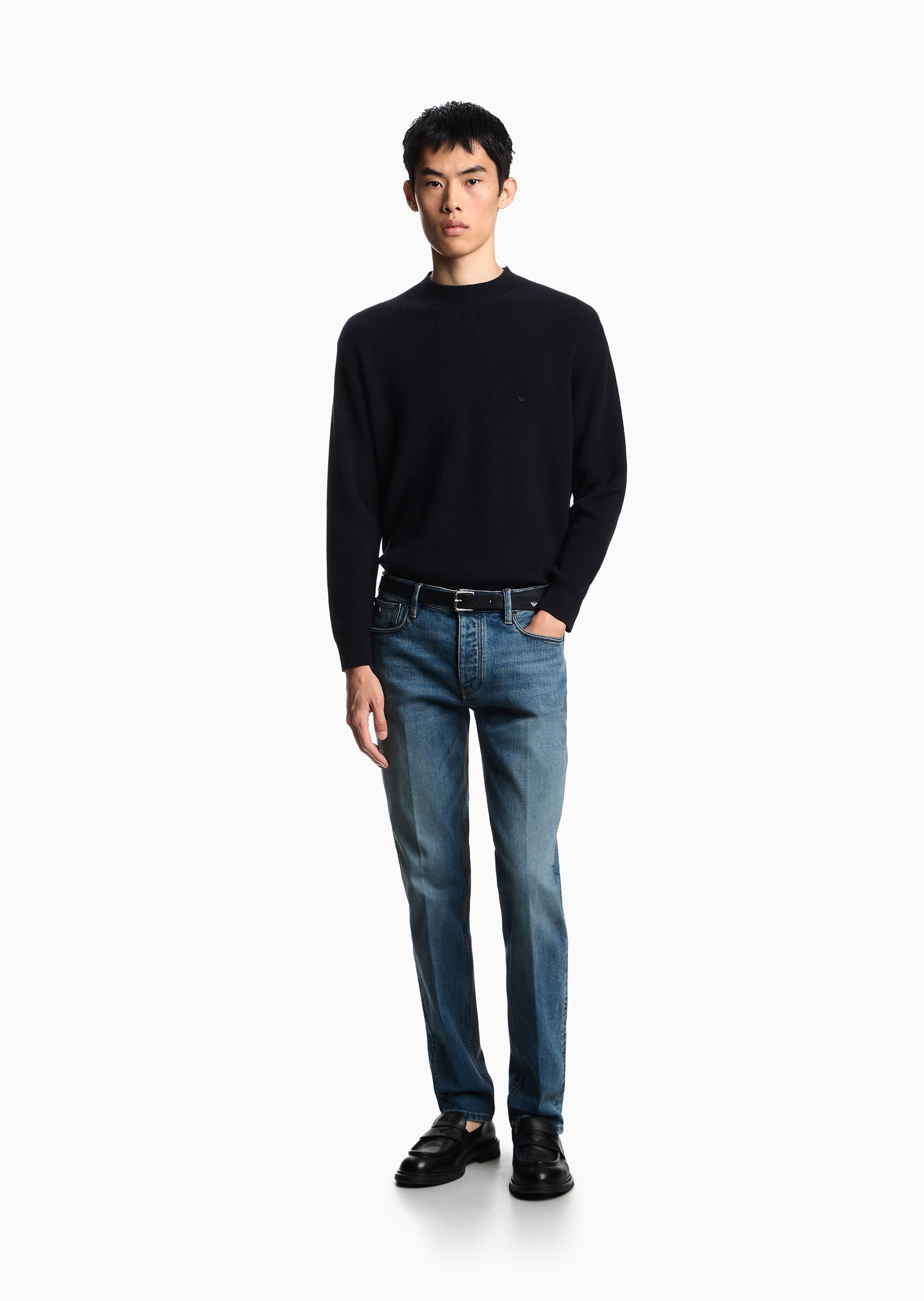 Emporio Armani 男士纯棉微弹修身低腰长款直筒小脚牛仔裤