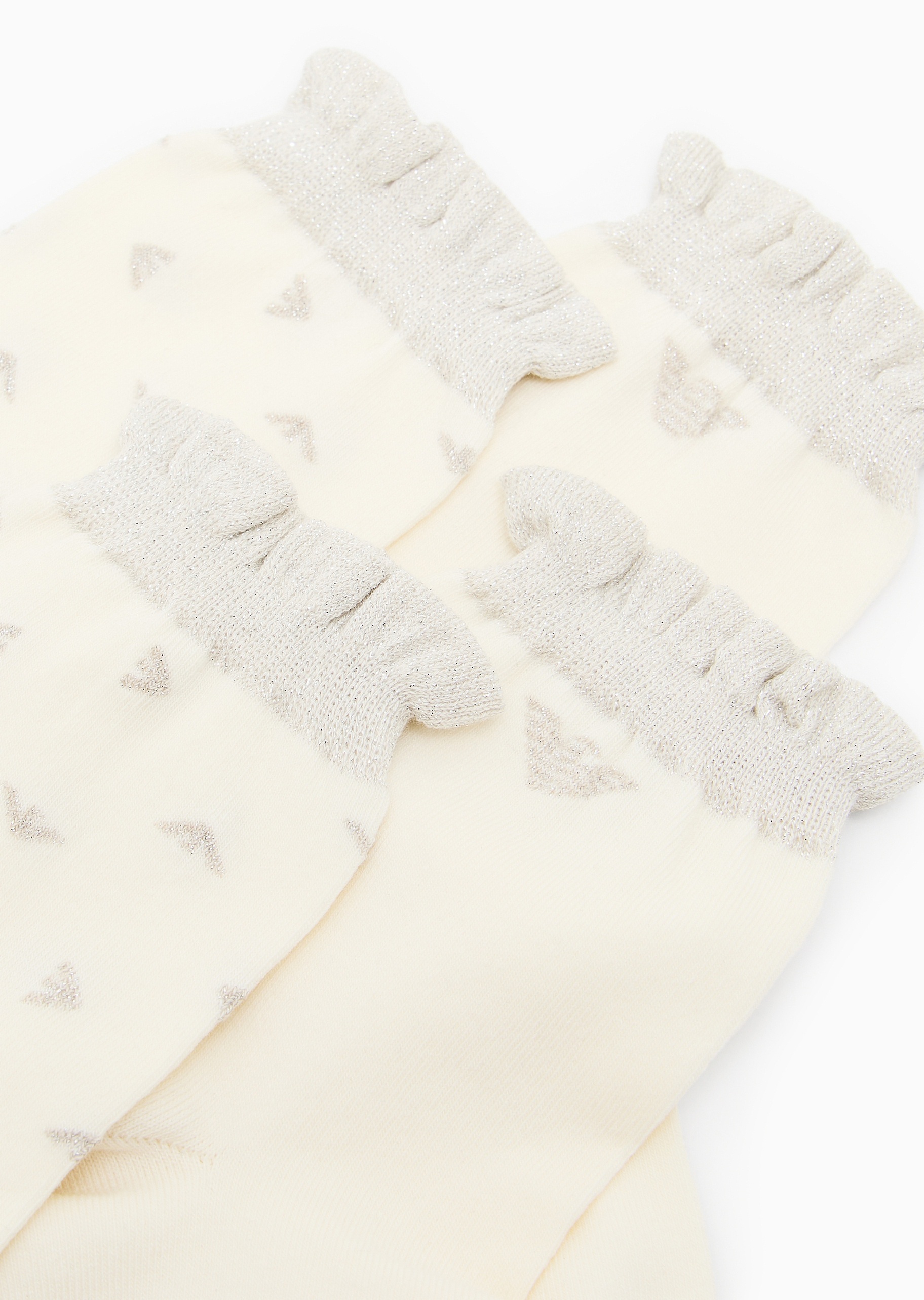 Emporio Armani 女士两双装花边耐穿LOGO短筒袜棉袜