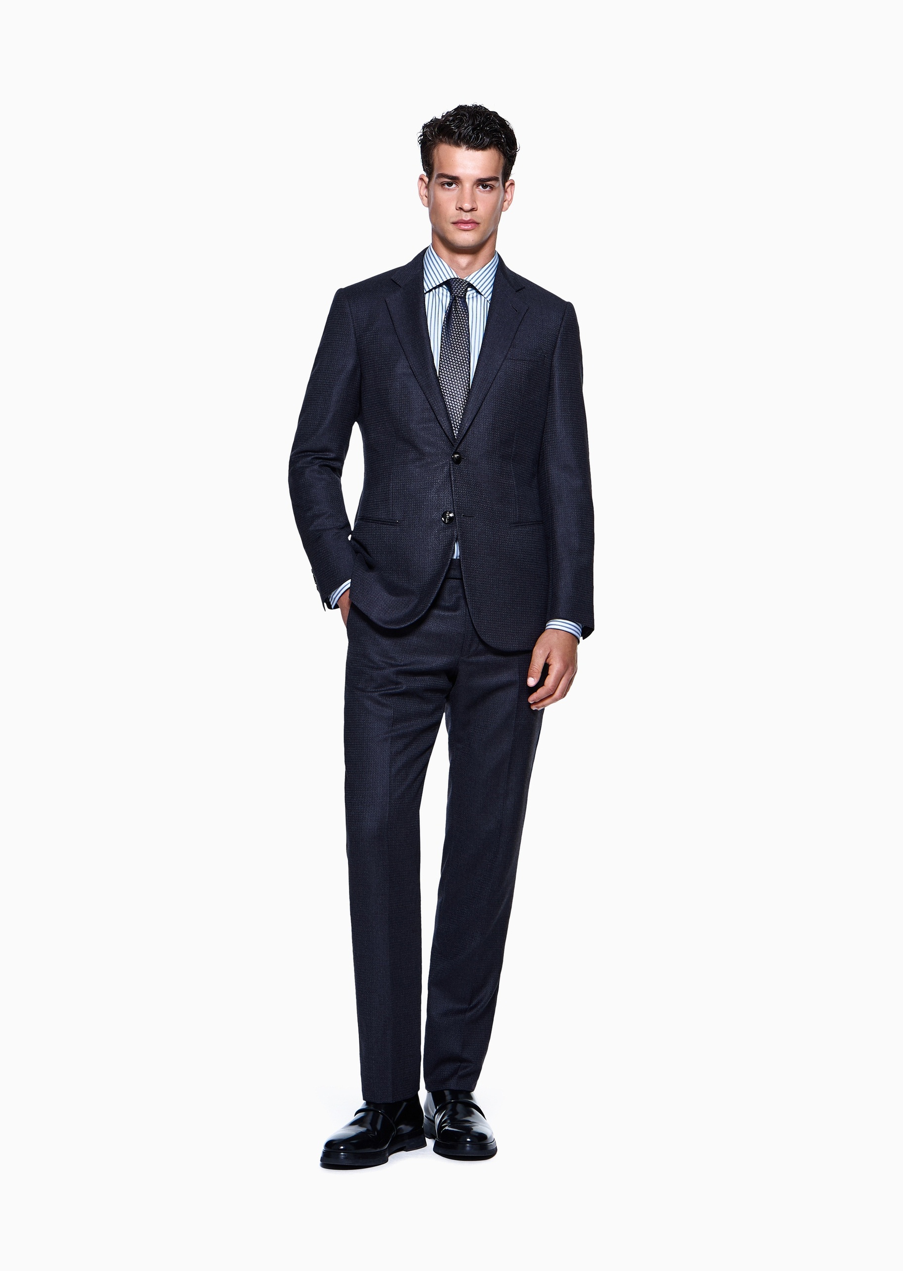 Giorgio Armani 男士纯棉长袖条纹休闲西装衬衫上衣