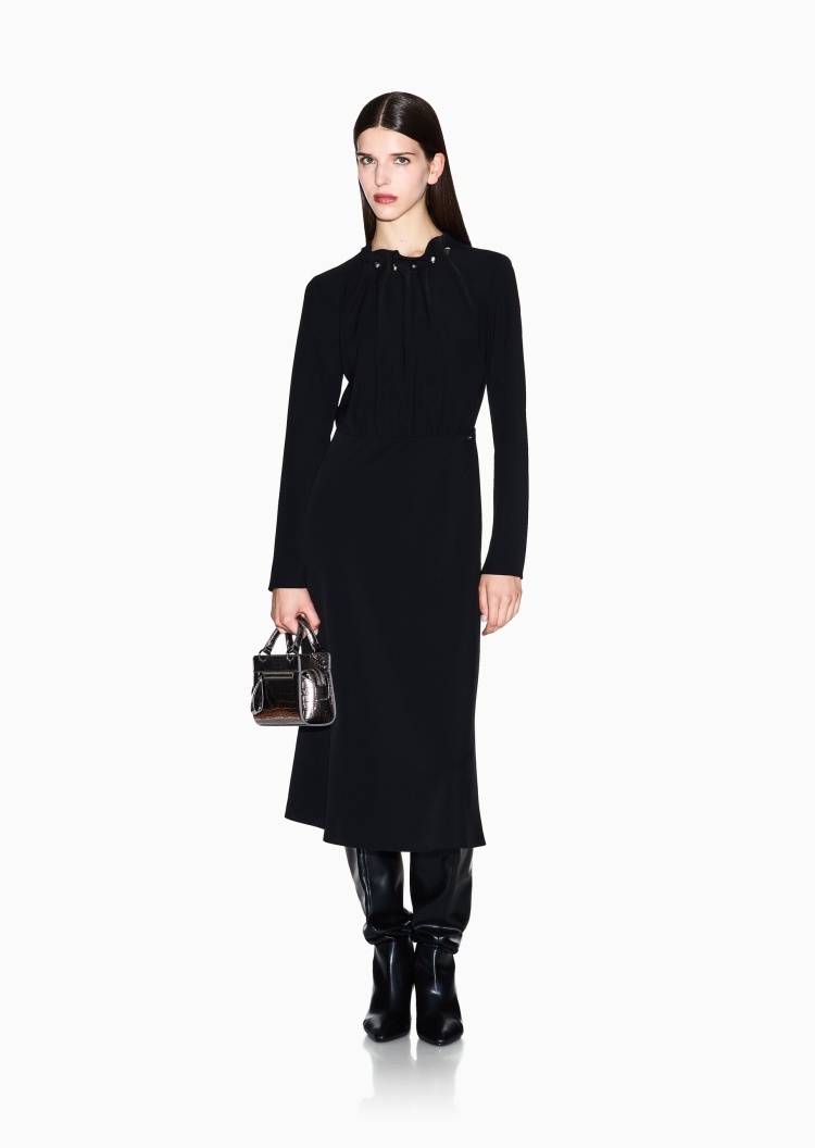 ARMANI EXCHANGE 女士长袖长款简约纯色收腰连衣裙