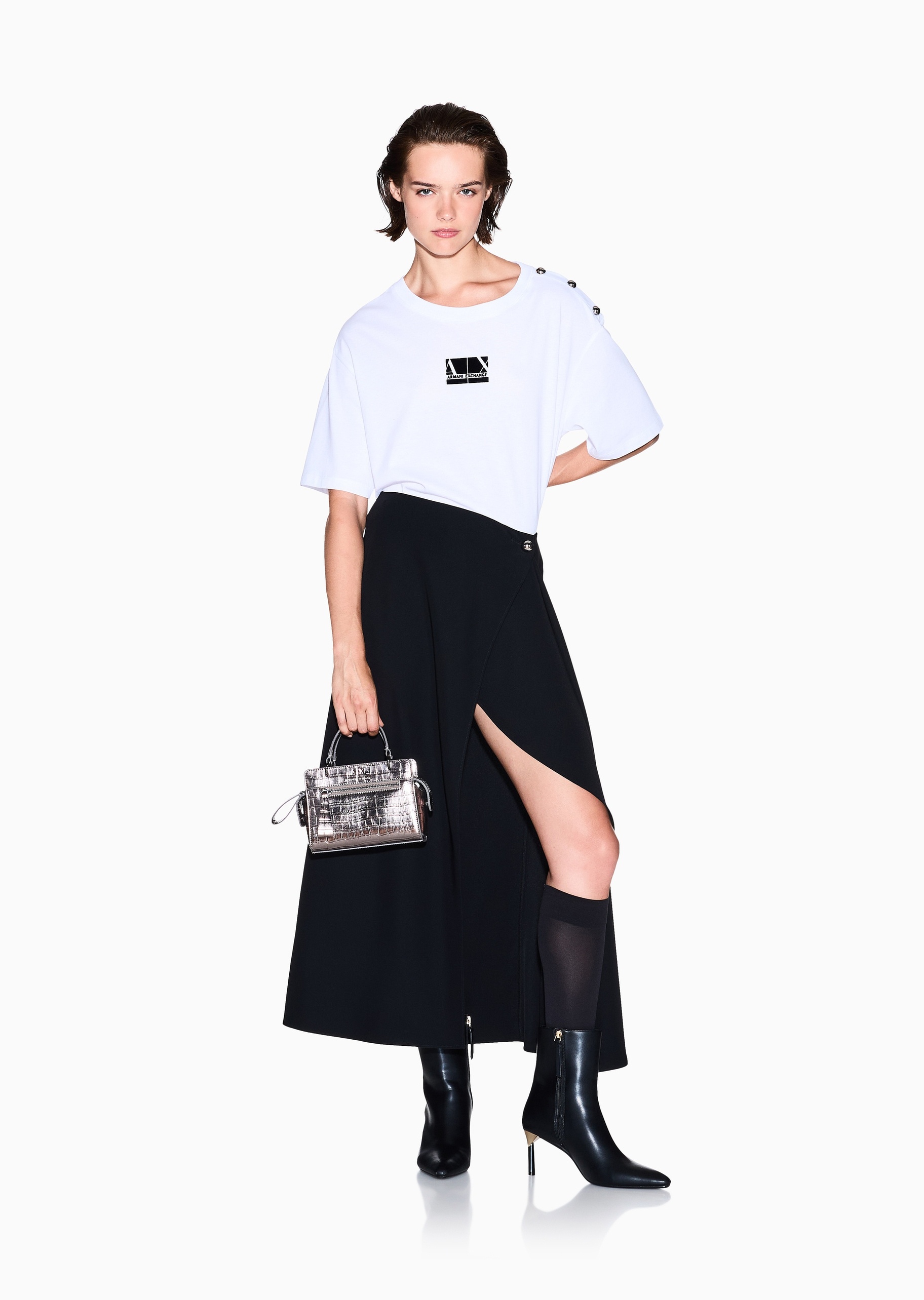 ARMANI EXCHANGE 女士长款纯色单粒纽扣高开叉半身裙