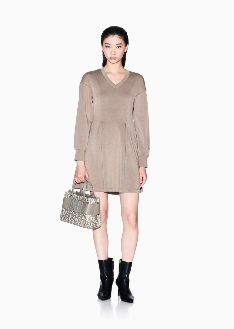 ARMANI EXCHANGE 女士弹力长袖V领字母标识连衣裙