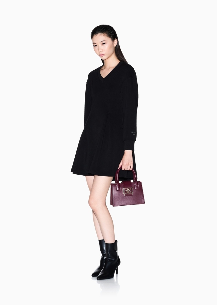 ARMANI EXCHANGE 女士弹力长袖V领字母标识连衣裙