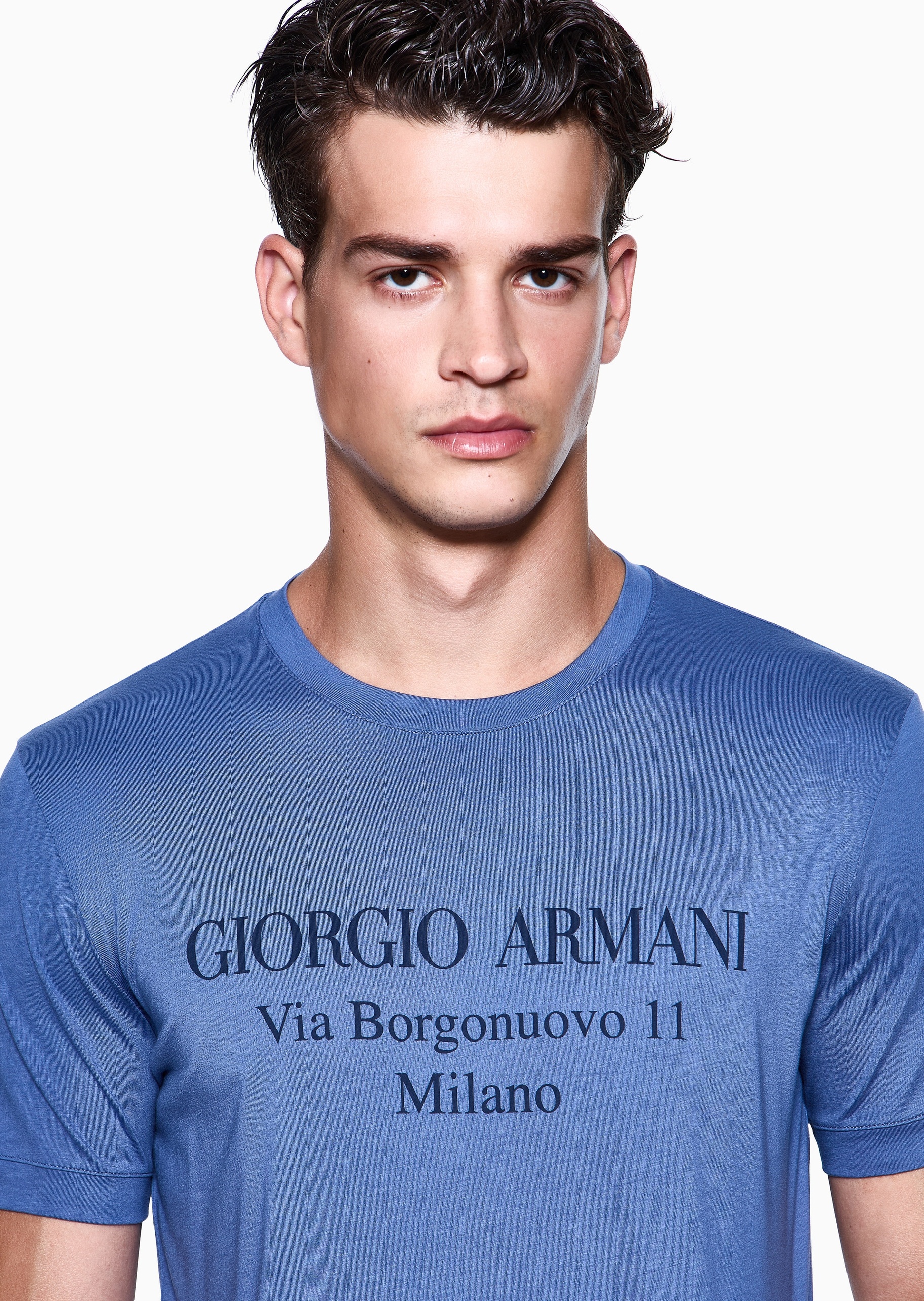 Giorgio Armani 男士全棉合身短袖圆领重磅字母印花T恤