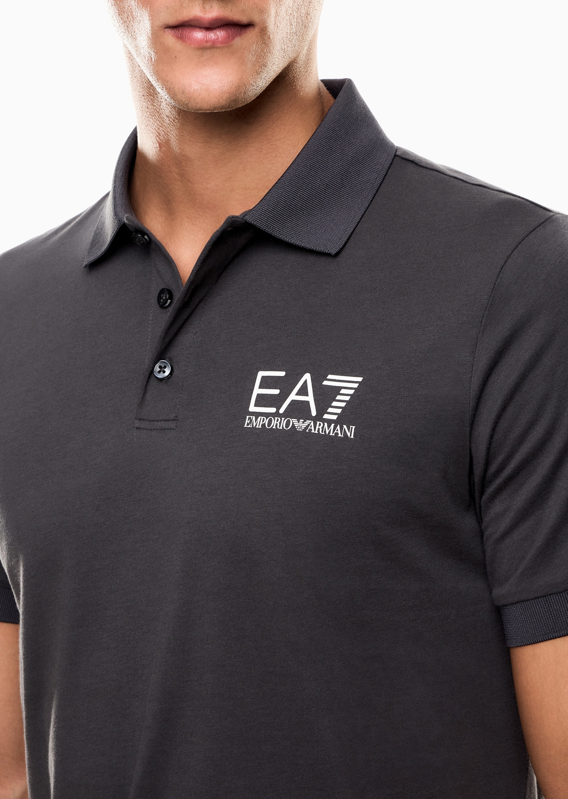 EA7 男士纯棉短袖翻领撞色标识Polo衫