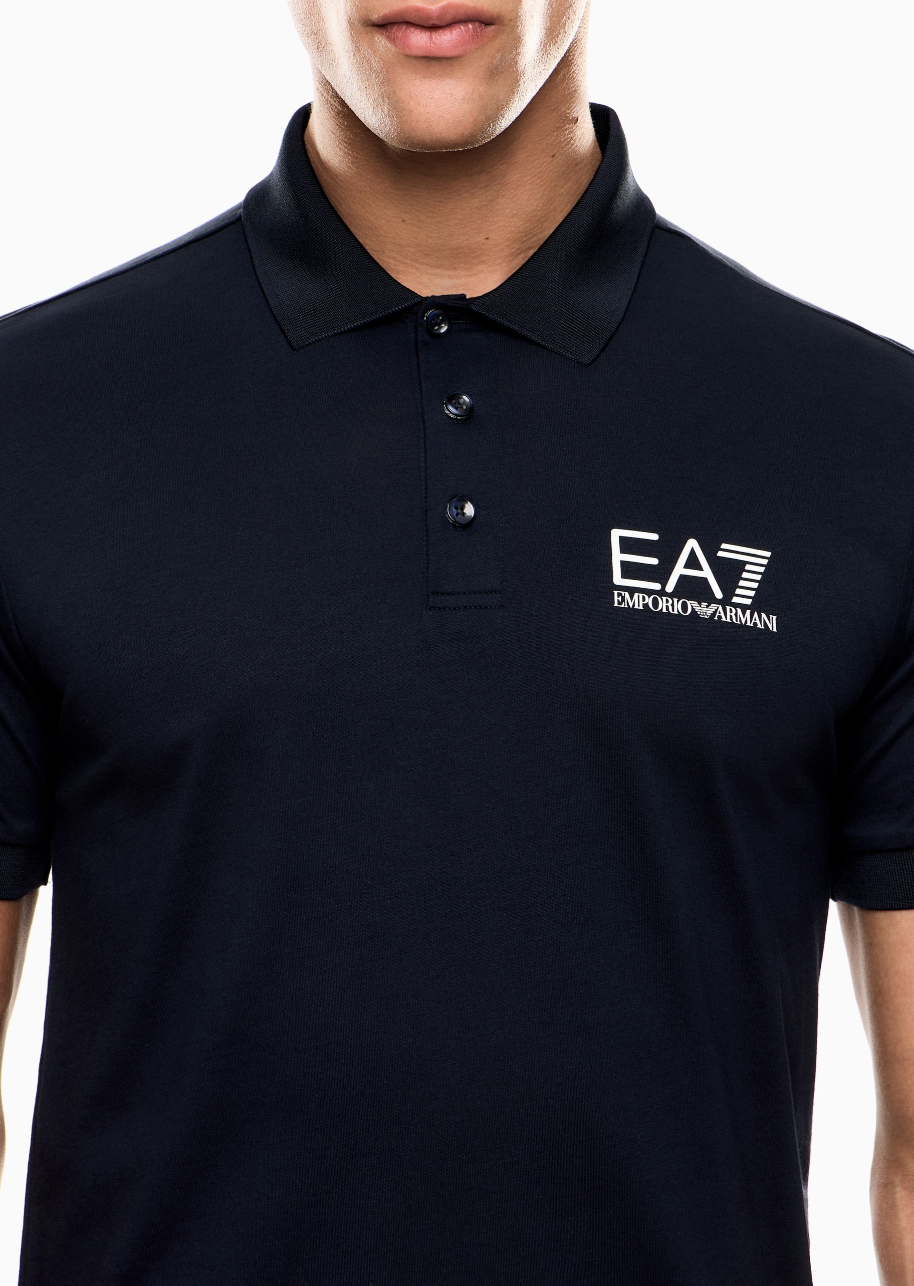 EA7 男士纯棉短袖翻领撞色标识Polo衫