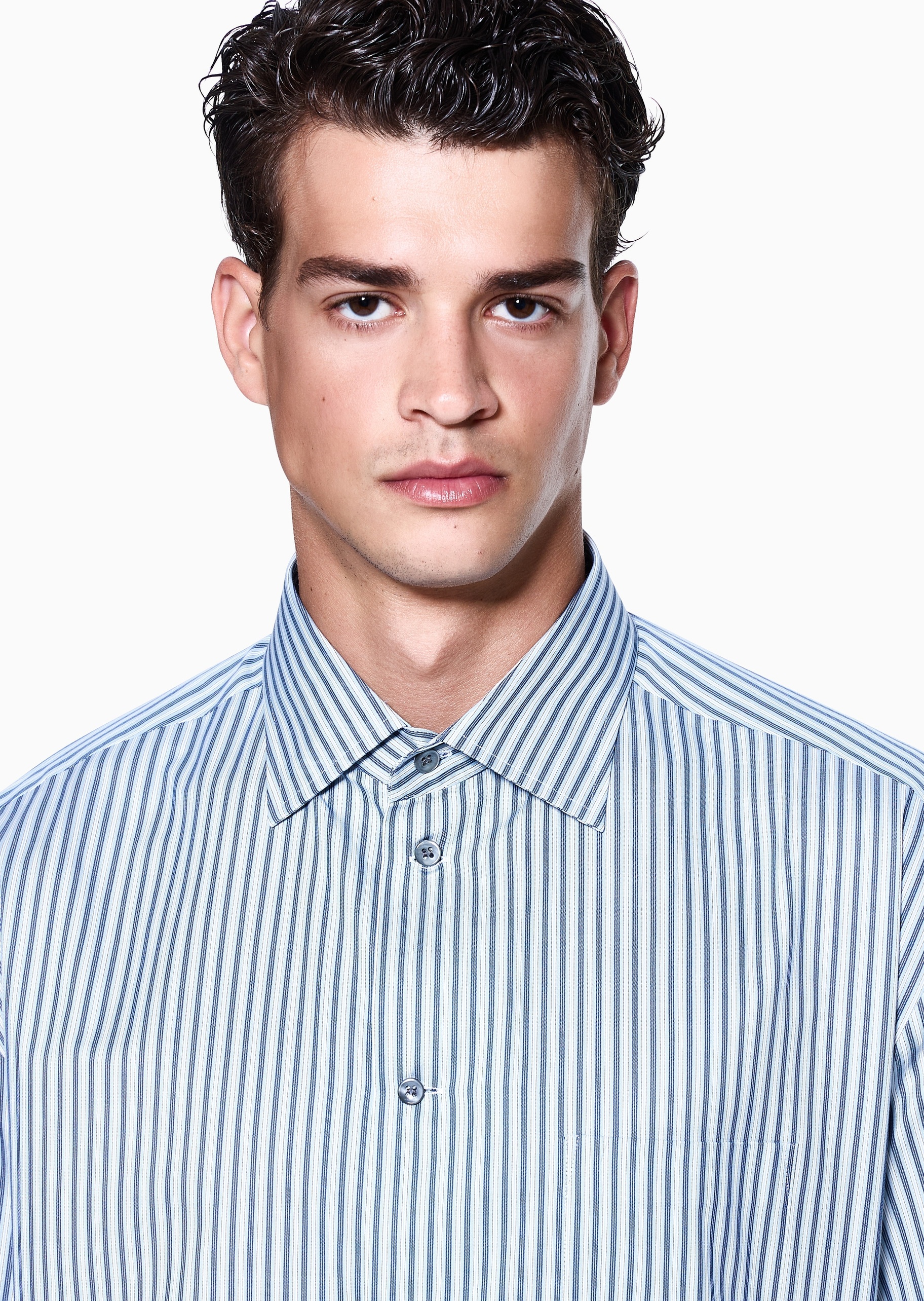 Giorgio Armani 男士纯棉长袖条纹休闲西装衬衫上衣