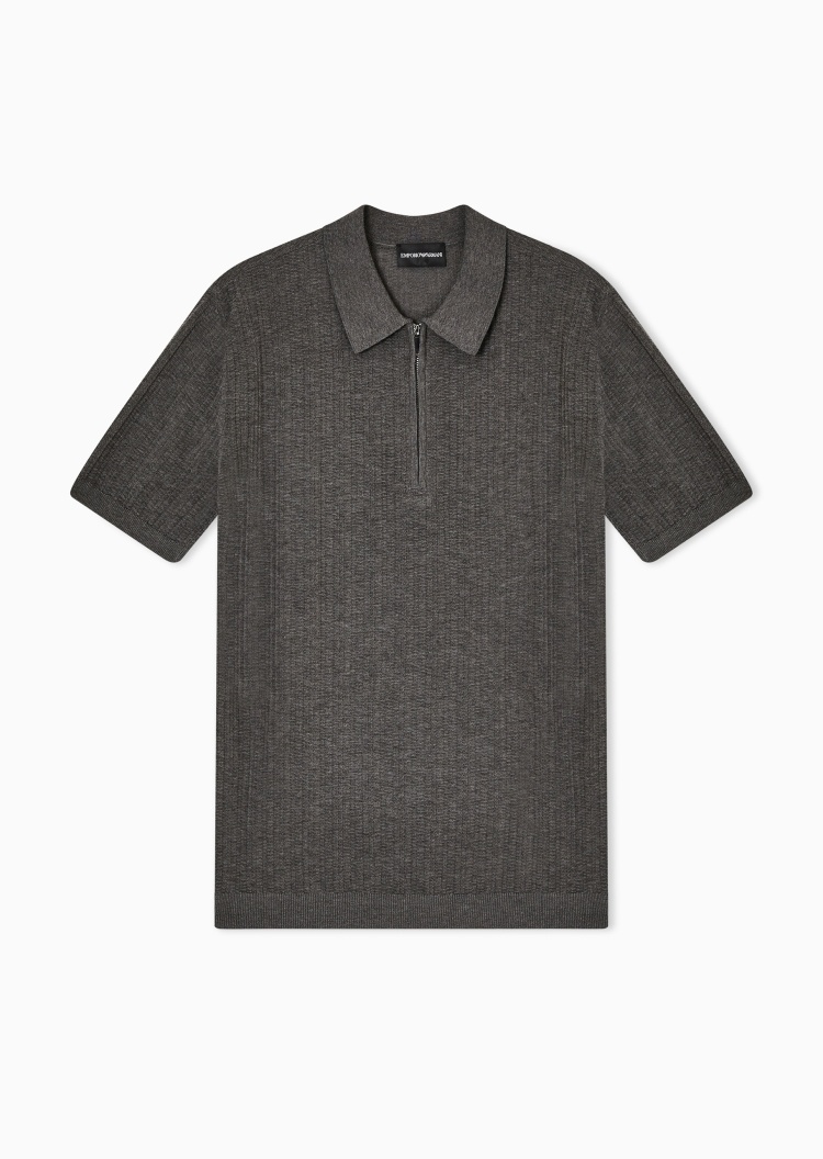 Emporio Armani 男士纯棉短袖翻领半拉链针织Polo衫