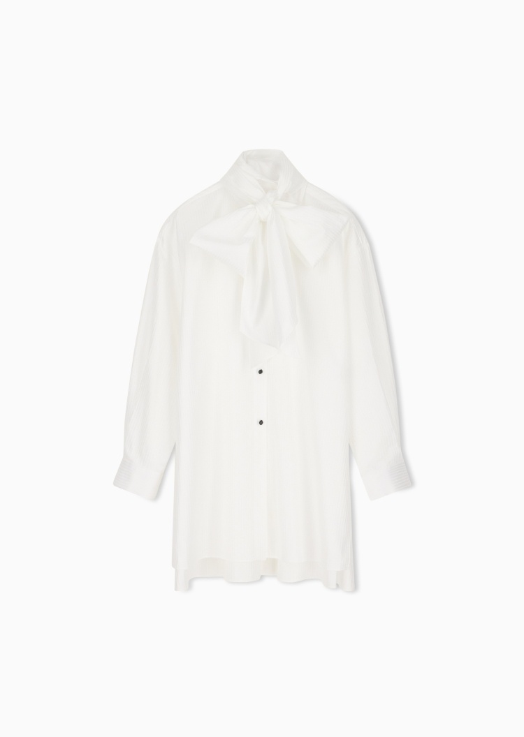 Emporio Armani 女士纯棉长袖立领条纹休闲通勤衬衫