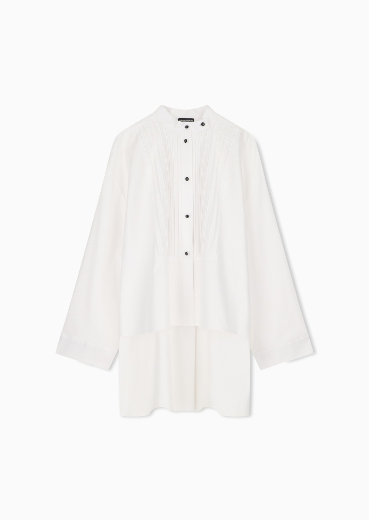 Emporio Armani 女士纯棉长袖立领老钱风休闲通勤衬衫