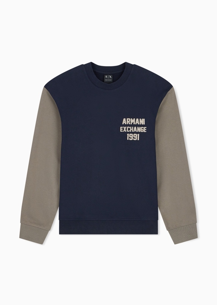 ARMANI EXCHANGE 男士纯棉重磅宽松圆领落肩套头卫衣