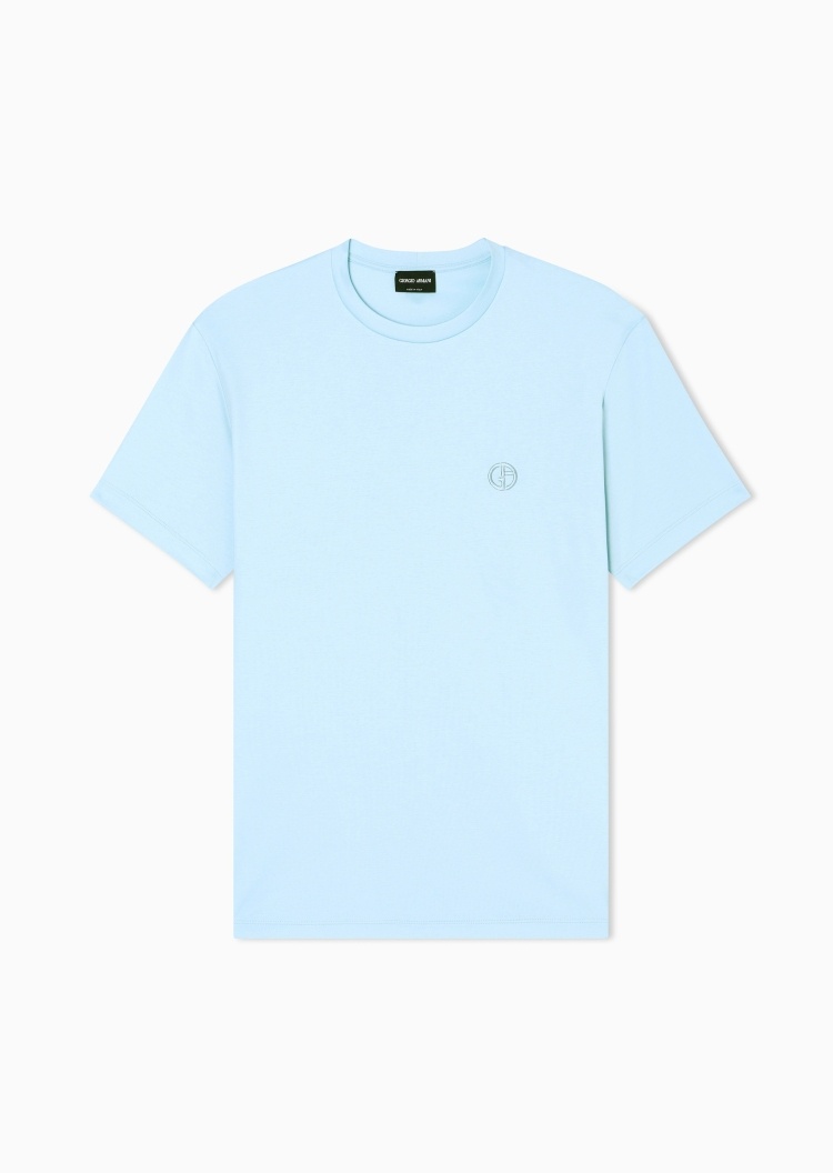 Giorgio Armani 男士纯棉合身短袖圆领正肩徽标刺绣T恤