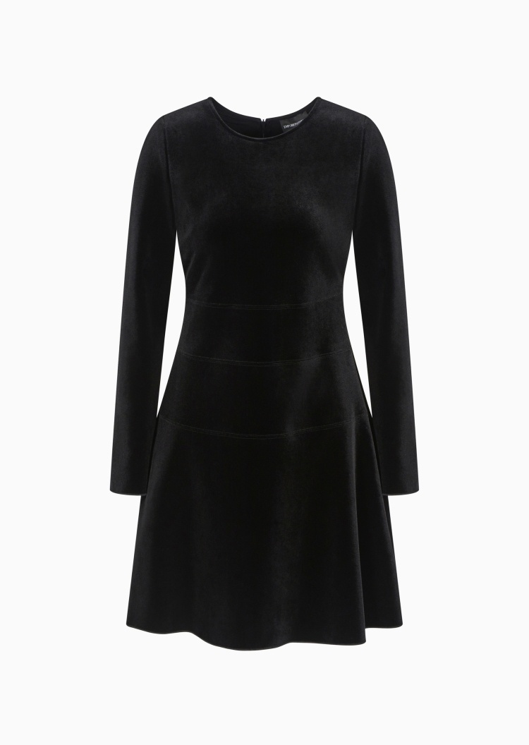 Emporio Armani 女士弹力长袖圆领纯色优雅连衣裙