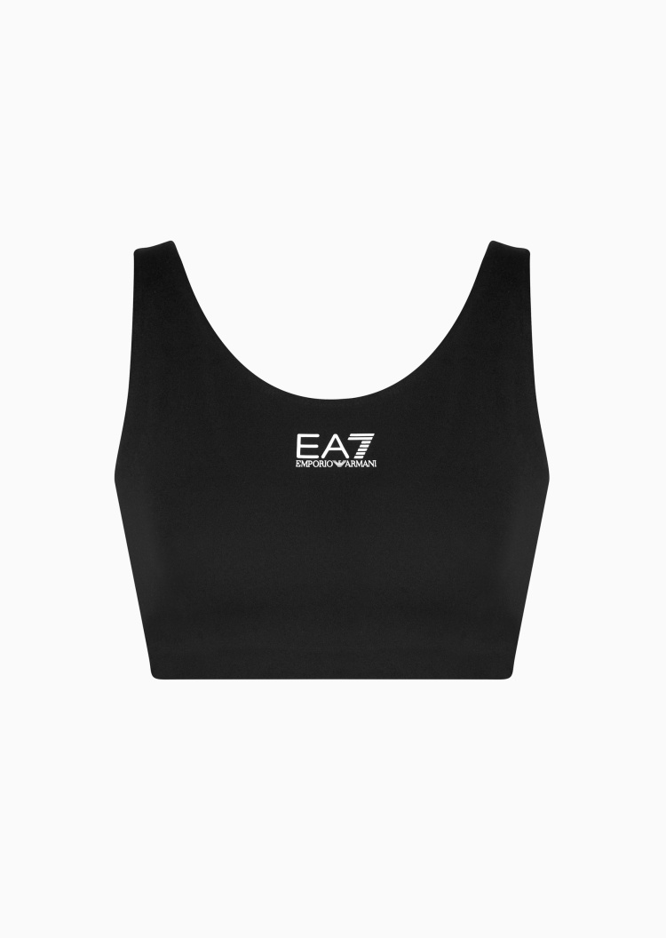 EA7 女士弹力圆领宽肩带撞色标识运动文胸