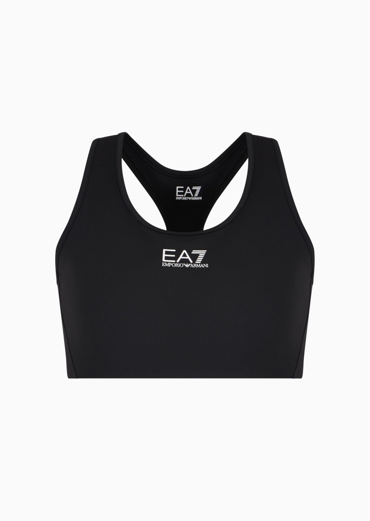 EA7 女士弹力无袖圆领撞色印花工字运动文胸