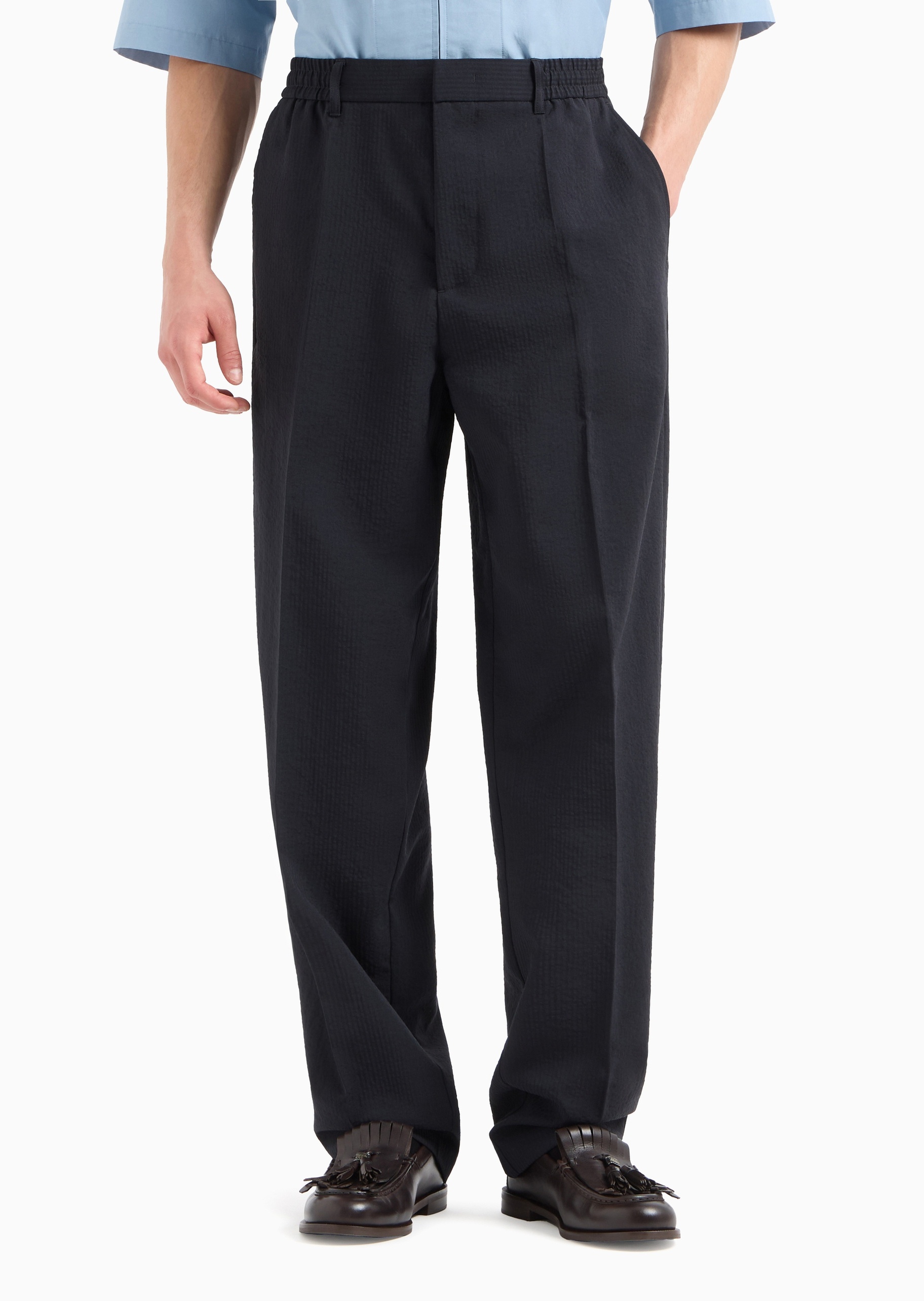 Emporio Armani 男士合身长款直筒简约纯色休闲裤