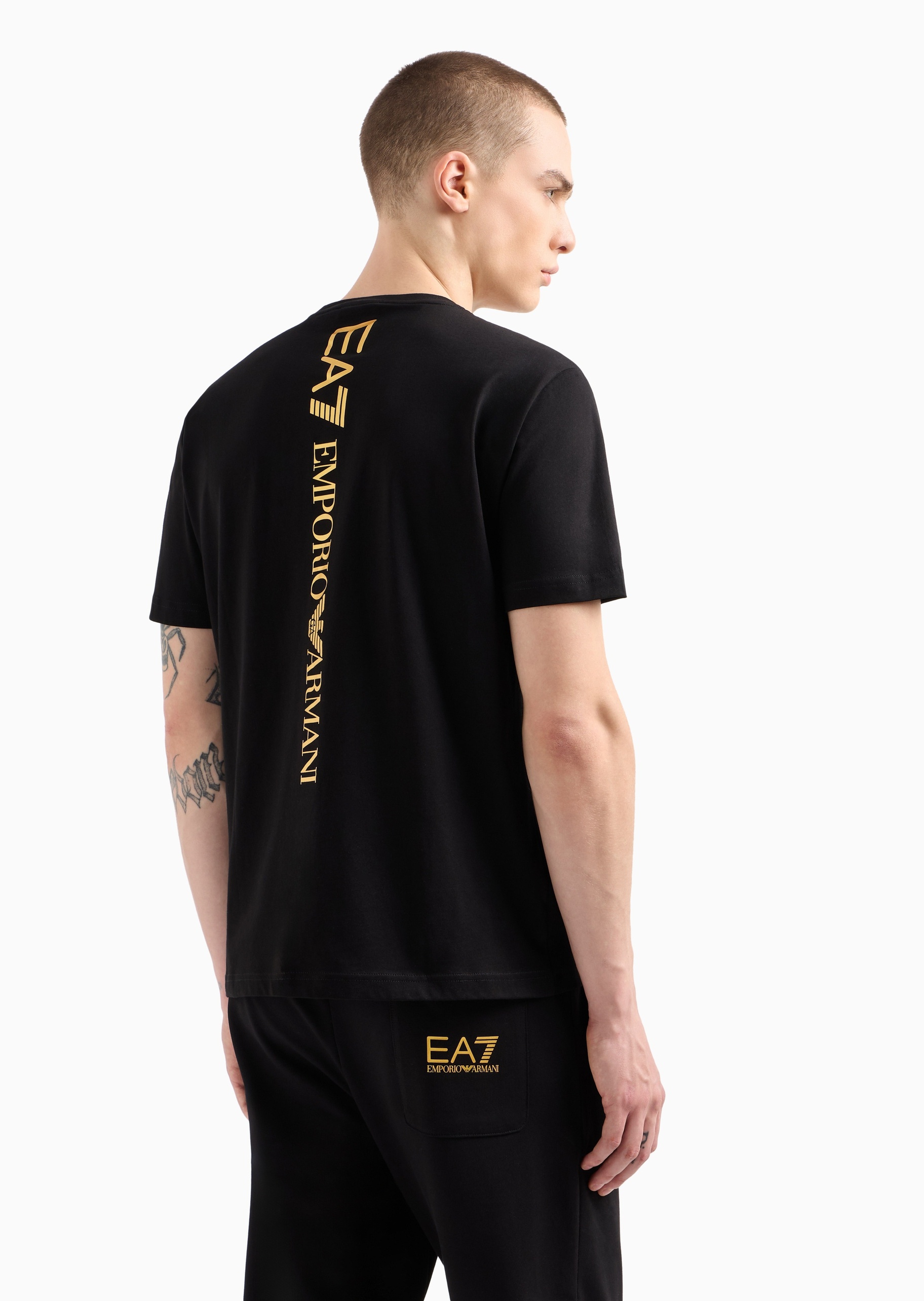 EA7 男士全棉合身短袖圆领正肩健身训练T恤