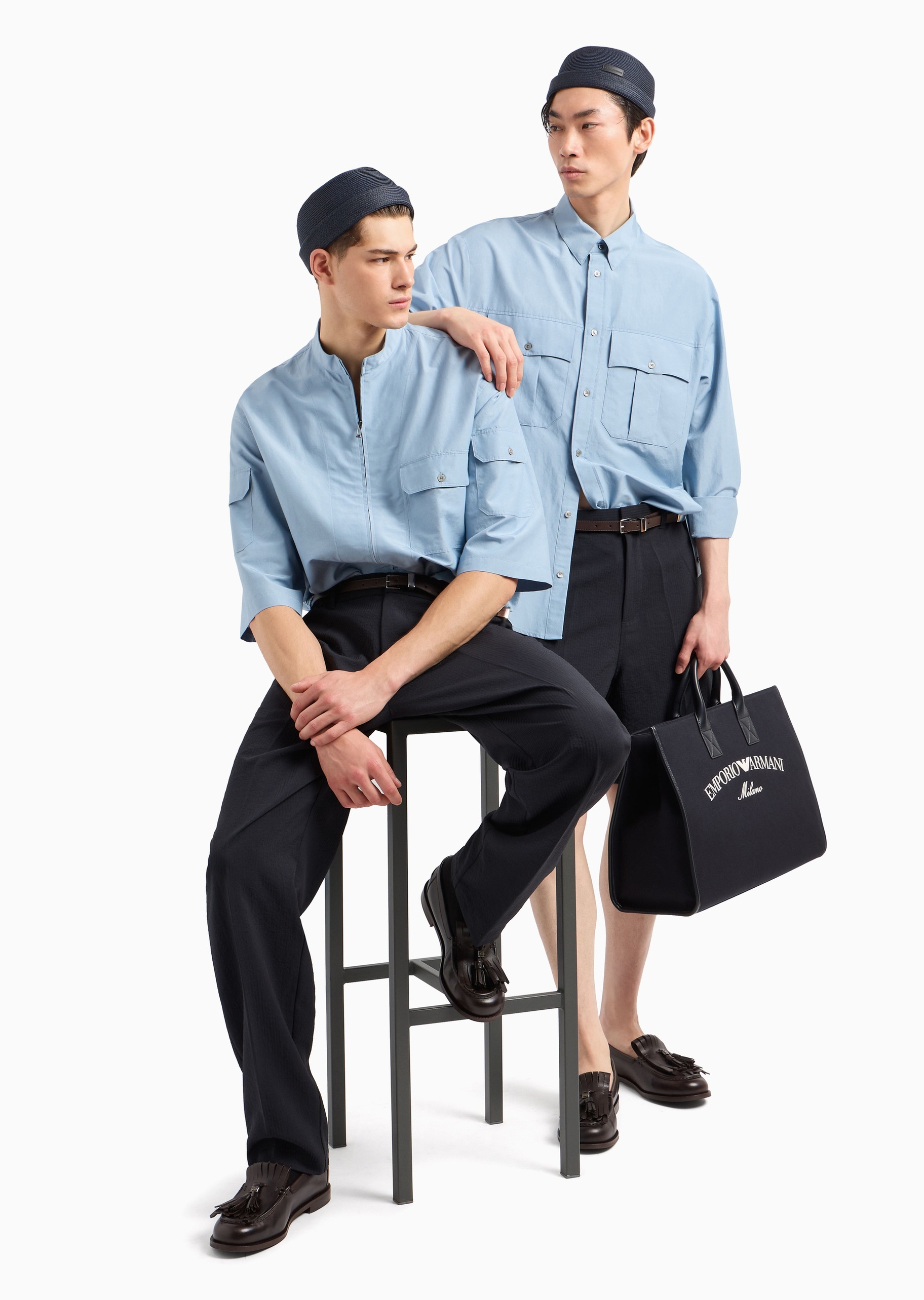 Emporio Armani 男士合身长款直筒简约纯色休闲裤