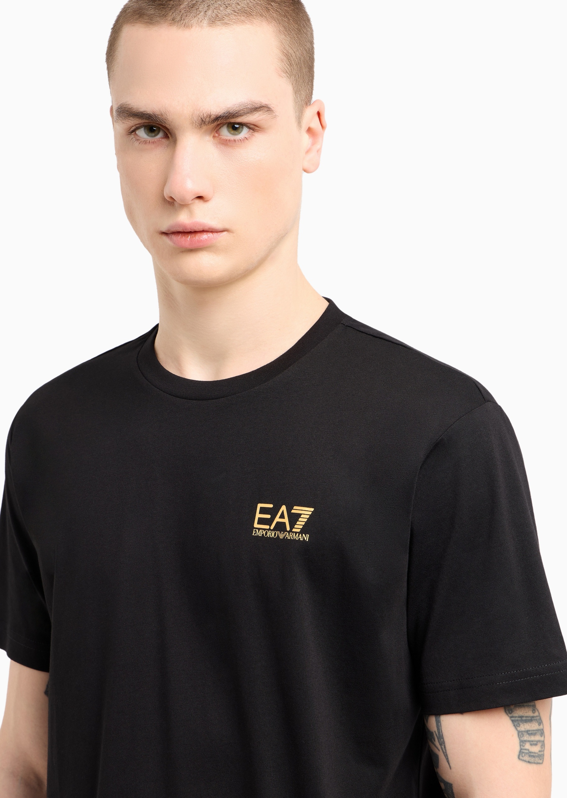 EA7 男士全棉合身短袖圆领正肩健身训练T恤