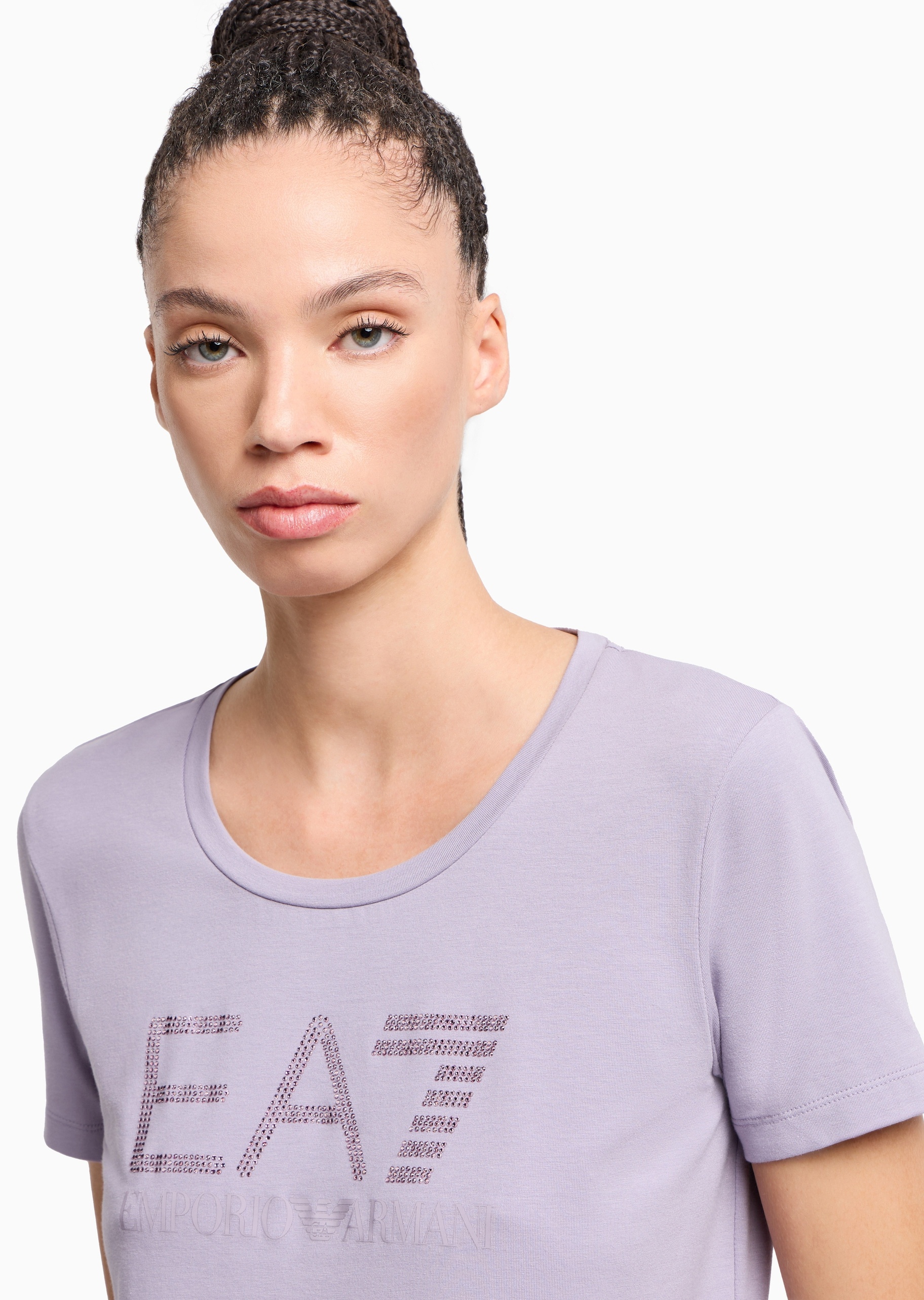 EA7 女士纯棉弹力合身短袖圆领健身训练T恤