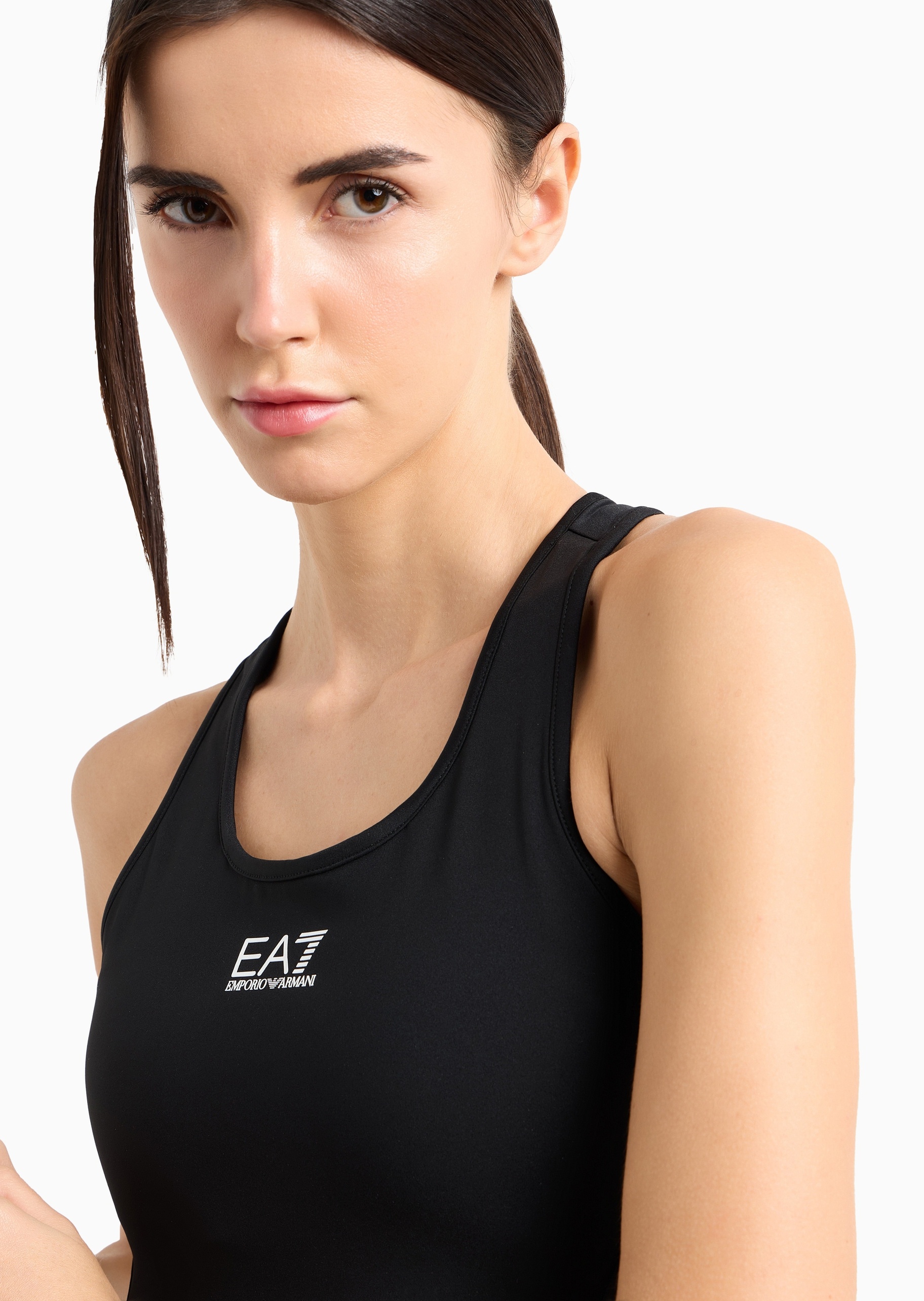 EA7 女士弹力无袖圆领撞色印花工字运动文胸