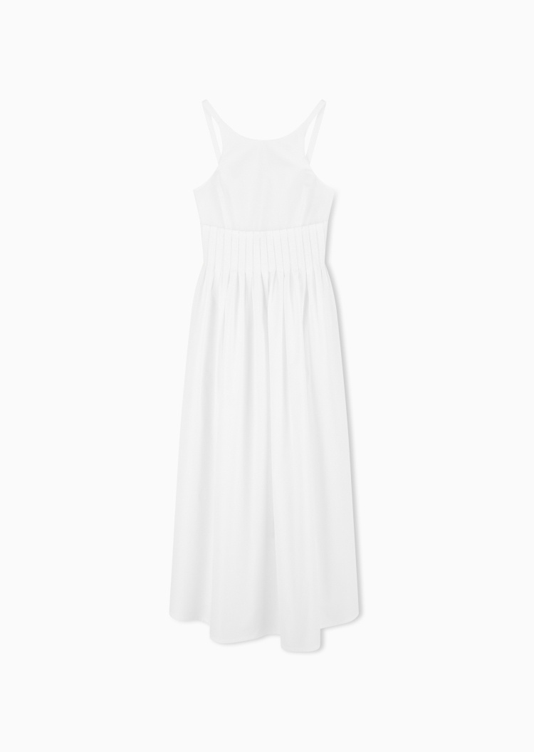 Emporio Armani 女士纯棉吊带长款圆领纯色连衣裙