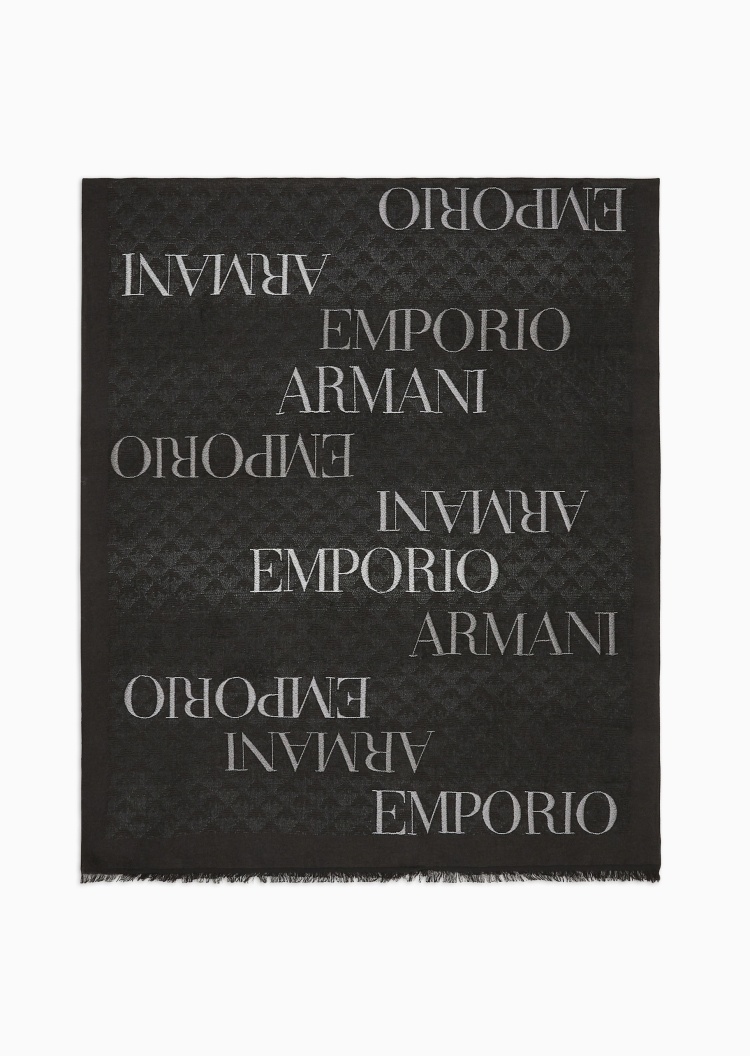 Emporio Armani 女士披肩式长方形双面用通体徽标提花围巾