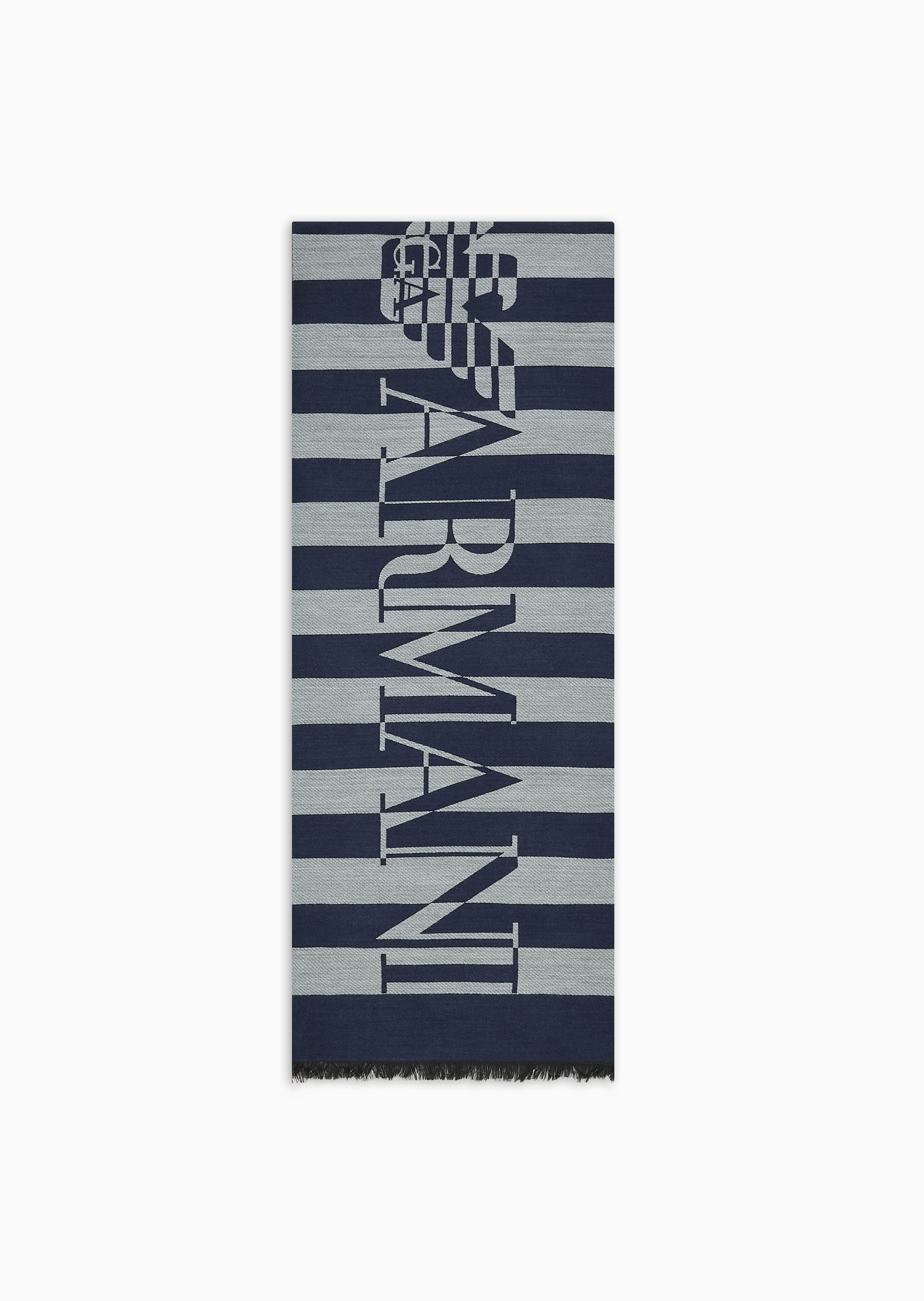 Emporio Armani 男士长方形短穗LOGO提花条纹围巾