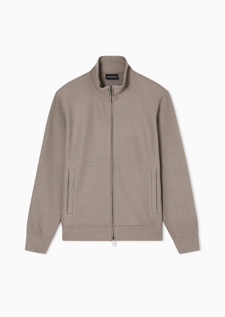 Emporio Armani 男士合身长袖立领拉链通体提花重磅卫衣外套