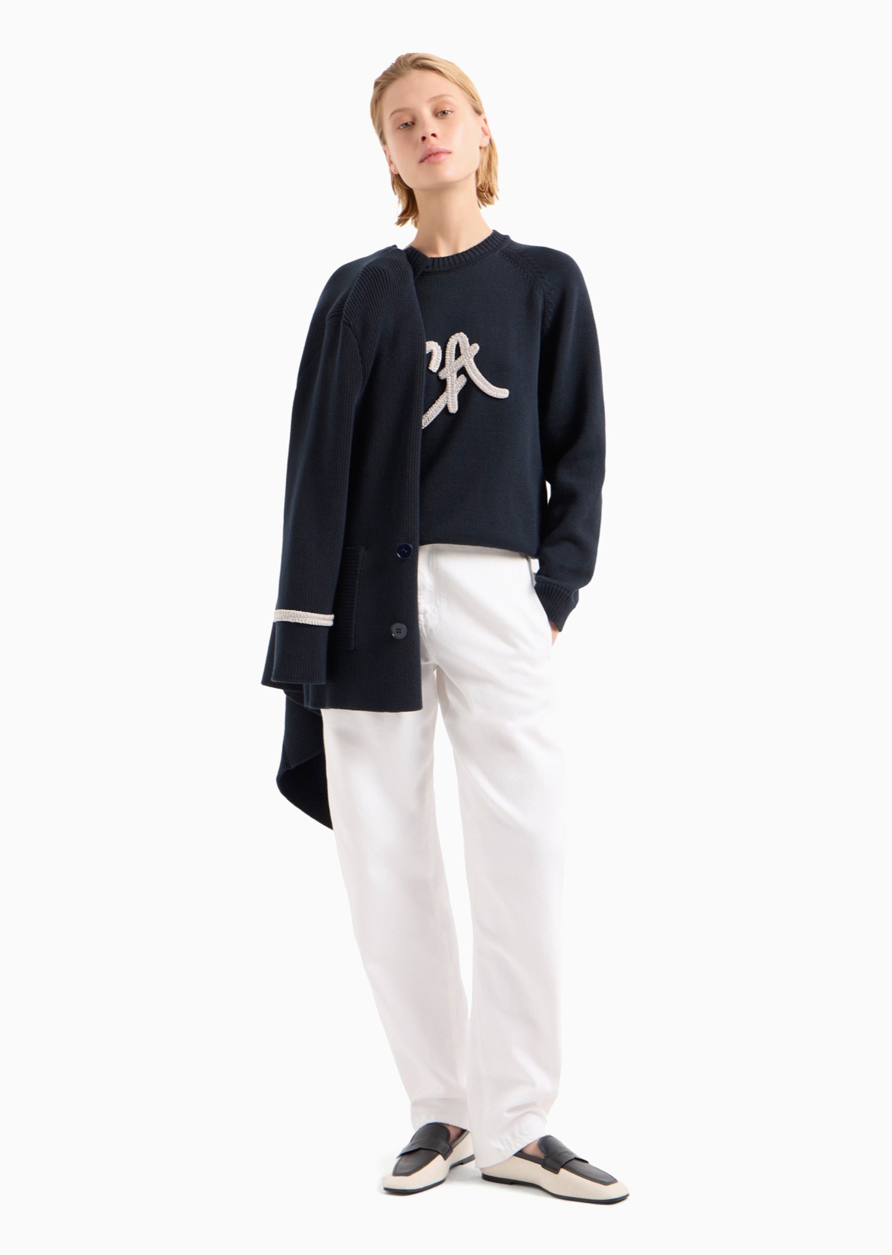 Emporio Armani 女士全棉合身中腰长款锥形牛仔裤
