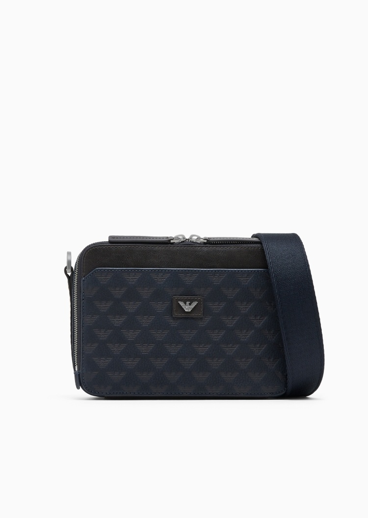 Emporio Armani 男士牛皮革复古方正压纹小包通勤单肩斜挎包
