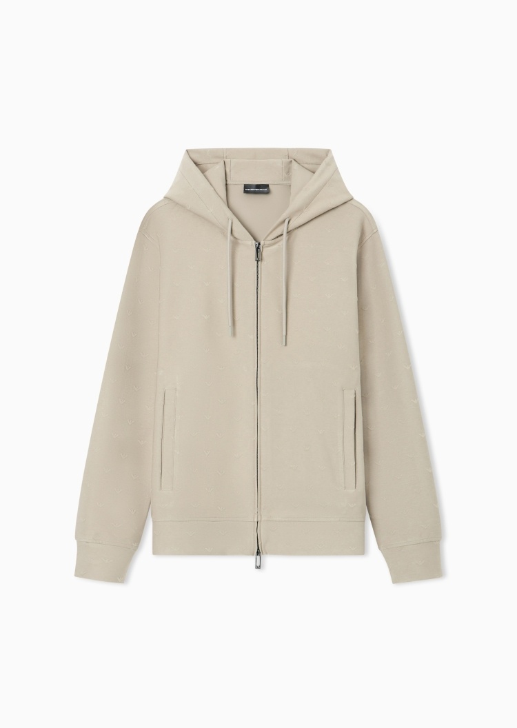 Emporio Armani 男士重磅合身长袖连帽拉链通体鹰标卫衣外套