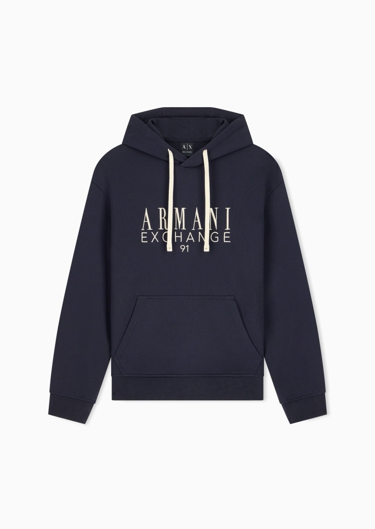 ARMANI EXCHANGE 男士纯棉宽松连帽刺绣毛圈套头卫衣