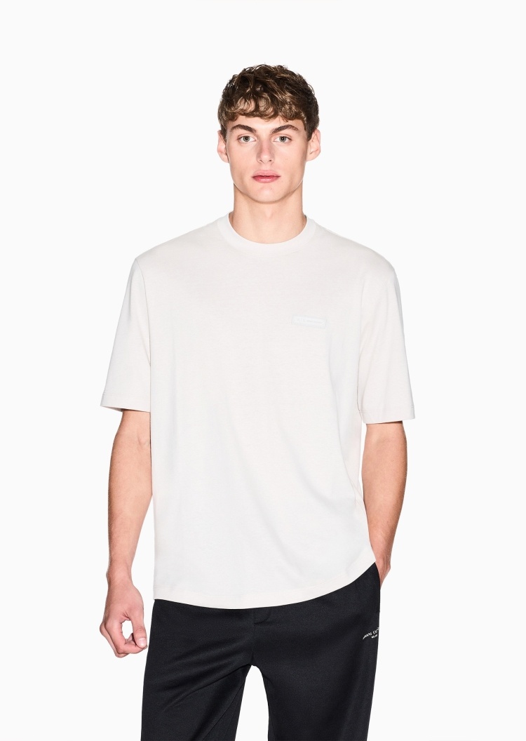 ARMANI EXCHANGE 男士纯棉重磅宽松短袖圆领正肩植绒印花T恤