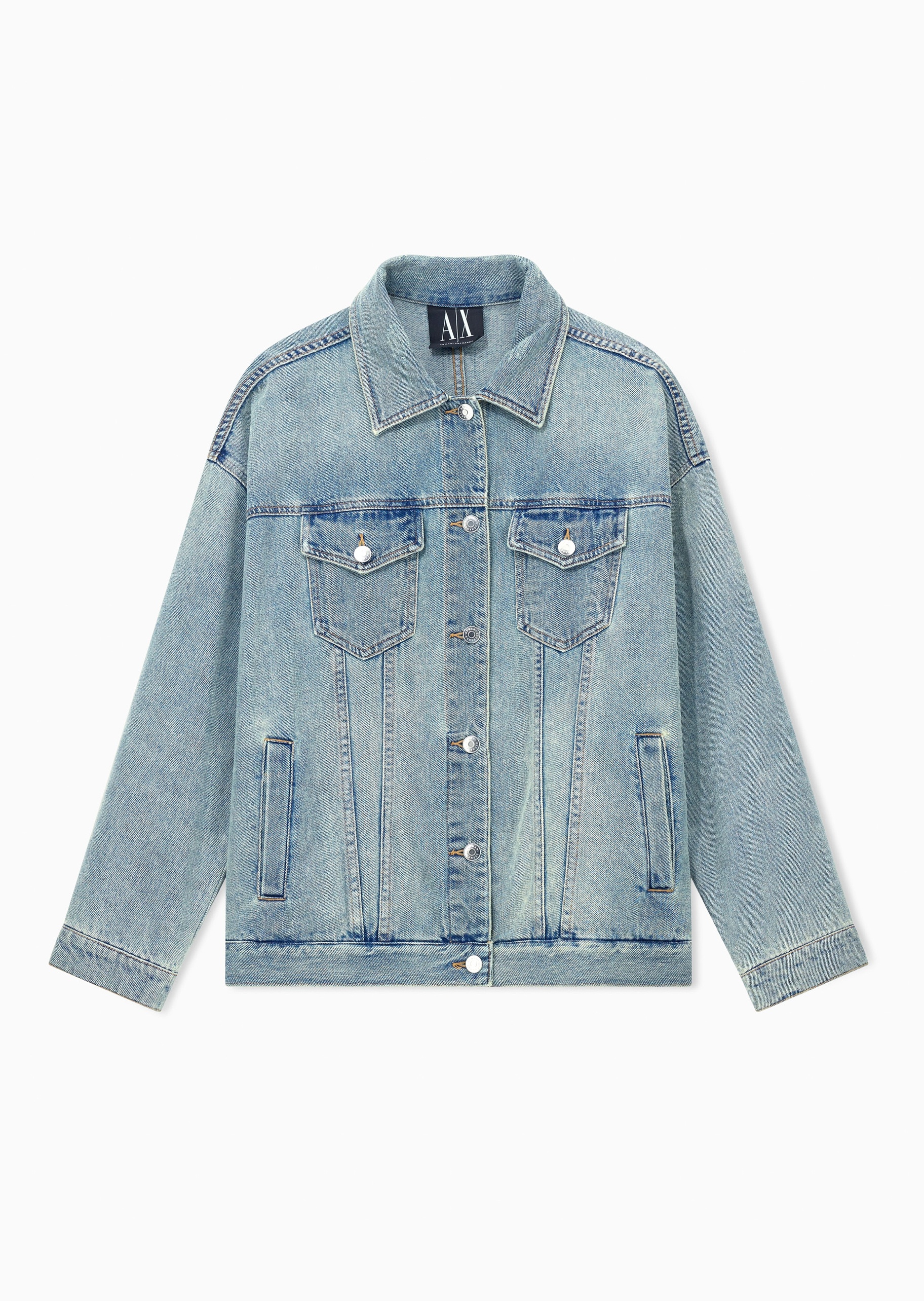 ARMANI EXCHANGE 女士翻领复古休闲落肩水洗牛仔夹克工装外套