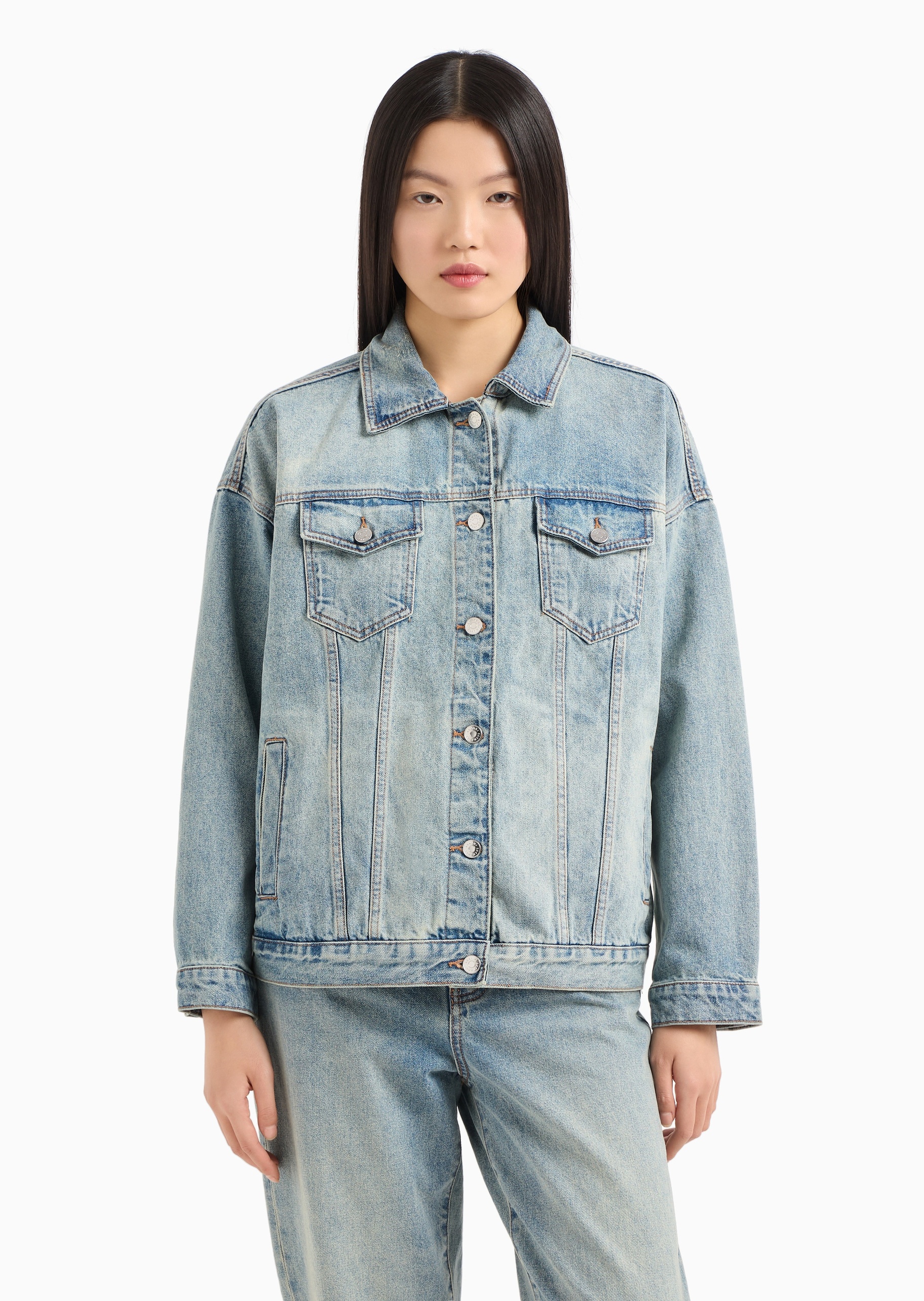 ARMANI EXCHANGE 女士翻领复古休闲落肩水洗牛仔夹克工装外套