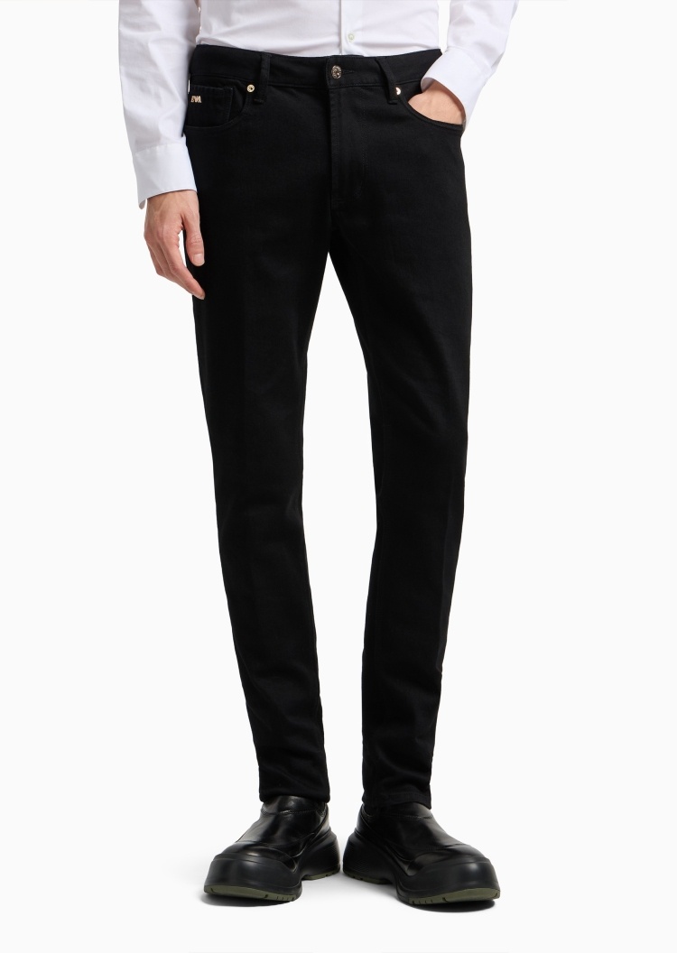 Emporio Armani 男士棉质微弹修身低腰长款直筒小直脚牛仔裤