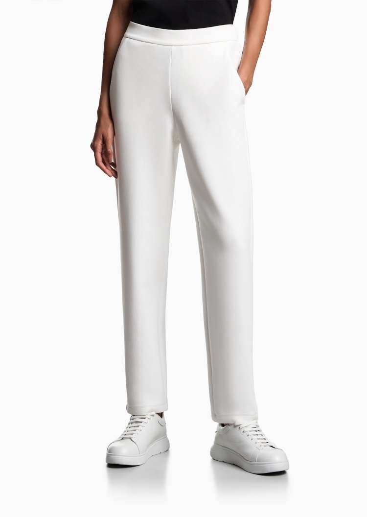 Emporio Armani 女士棉质弹力合身长款直筒重磅刺绣卫裤