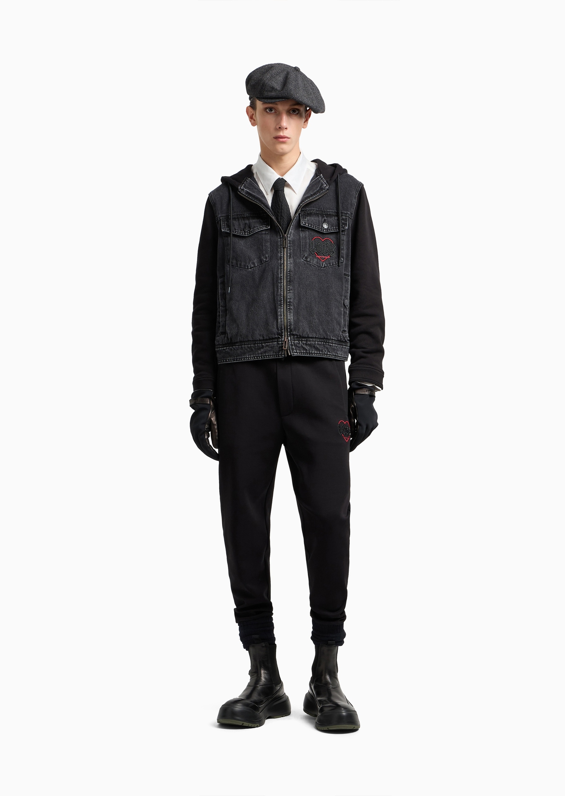 Emporio Armani 七夕限定男士棉质弹力宽松锥形束脚刺绣卫裤