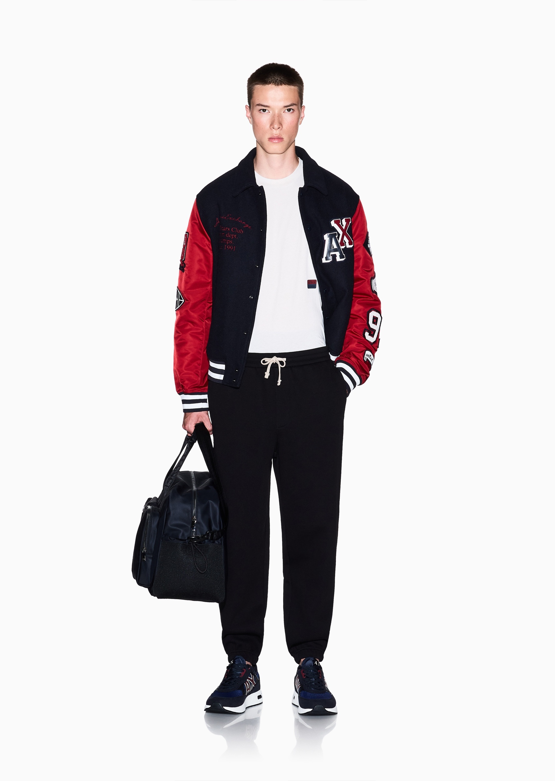 ARMANI EXCHANGE 男士棉质宽松长款锥形束脚慢跑卫裤