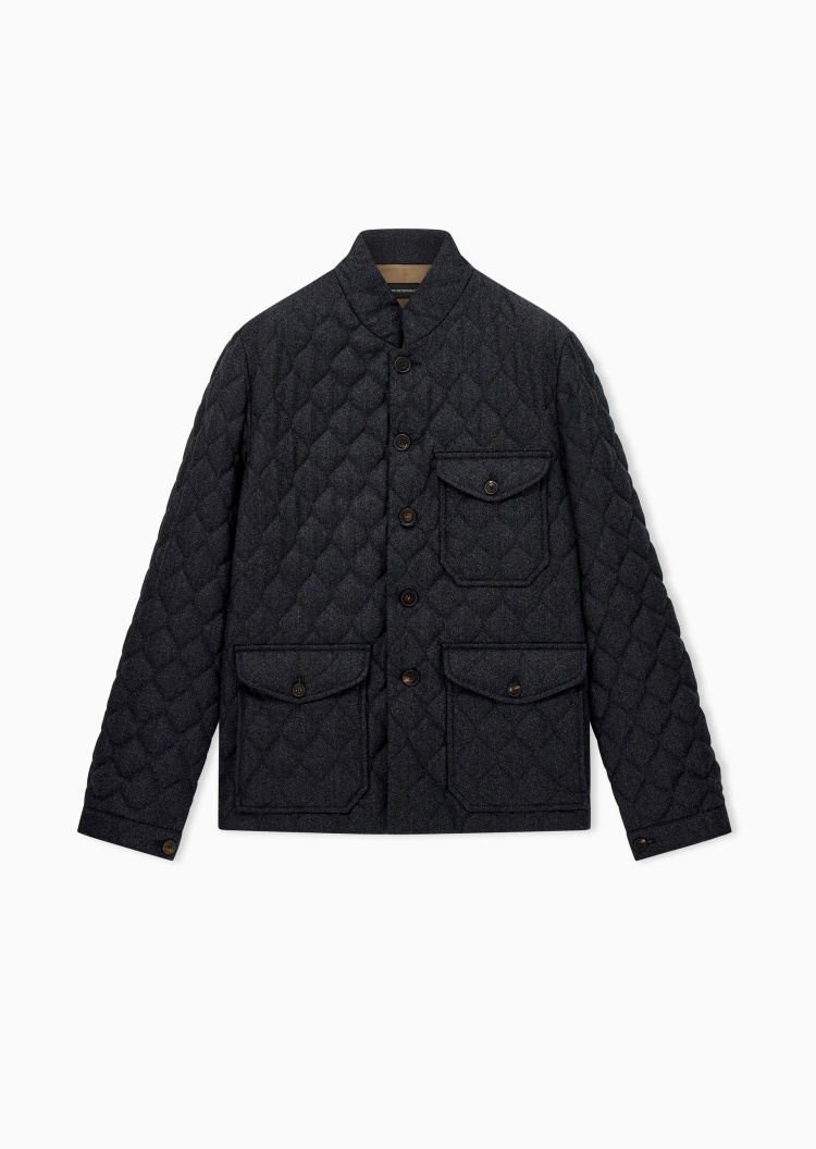 Emporio Armani 男士立领绗缝轻薄短款通勤棉服外套
