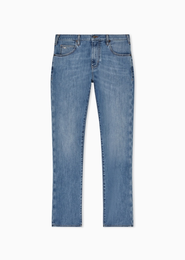 Emporio Armani 男士纯棉微弹合身中腰长款直筒直脚牛仔裤