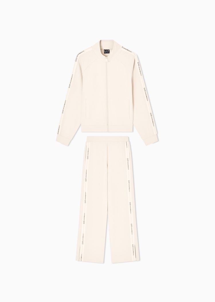 EA7 女士立领开衫直筒卫裤撞色织带运动套装