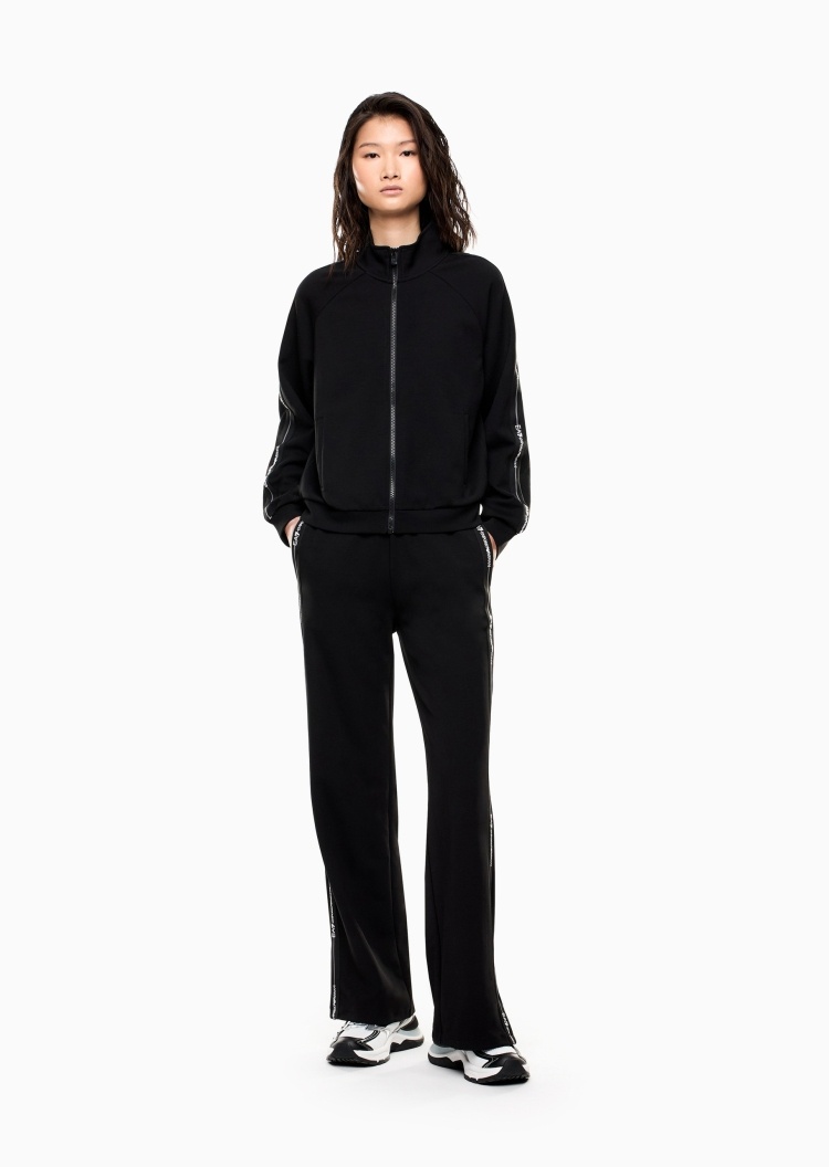 EA7 女士立领开衫直筒卫裤撞色织带运动套装