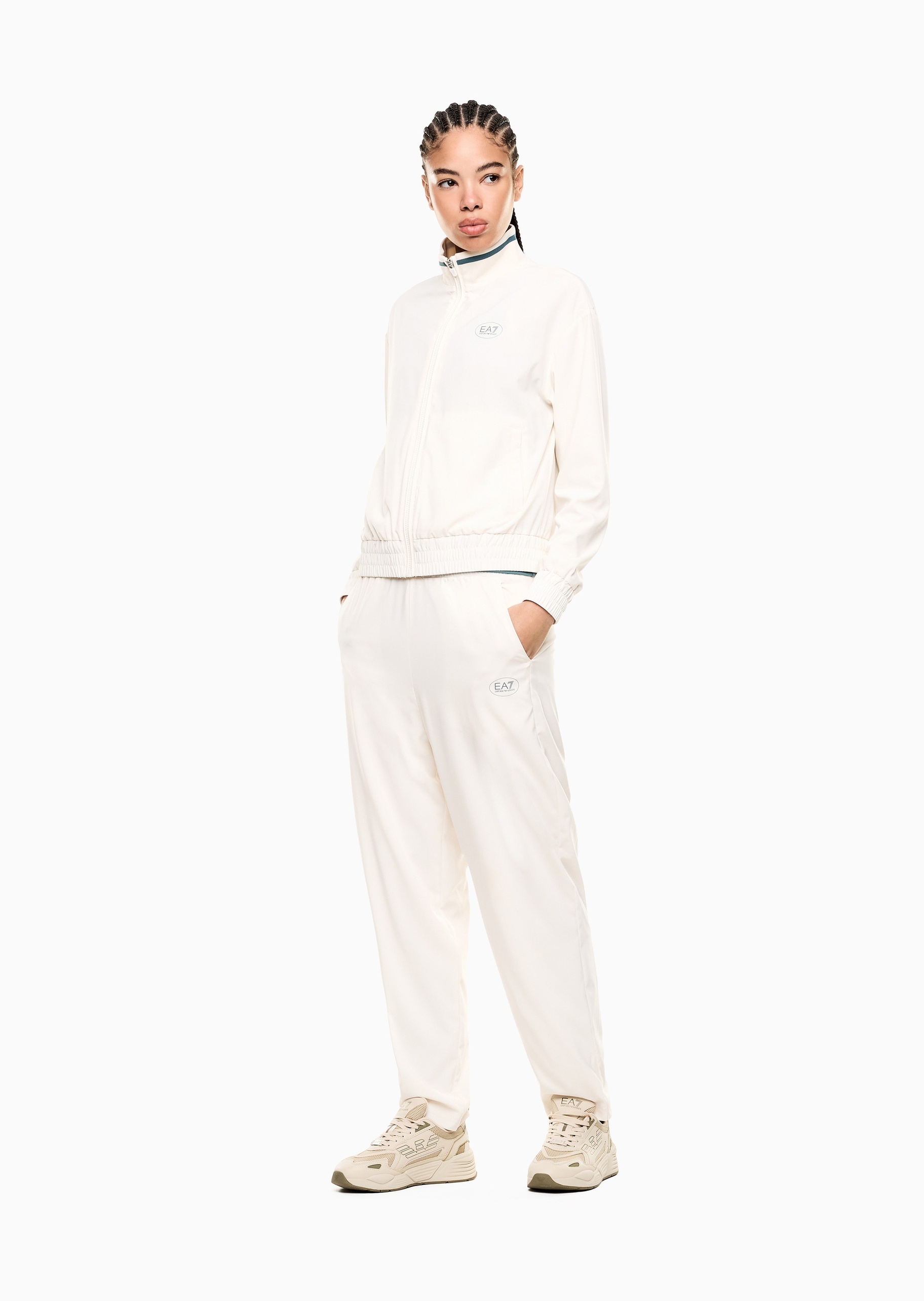 EA7 女士立领开衫长裤拉链印花运动套装