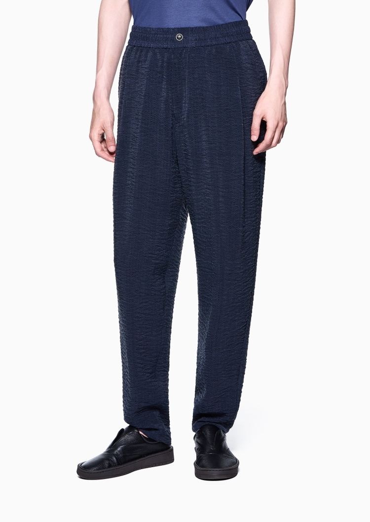 Giorgio Armani 男士宽松系带长款直筒提花休闲裤
